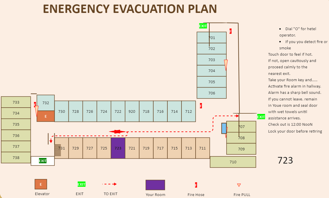 Evakuierungsplan für das Hotel