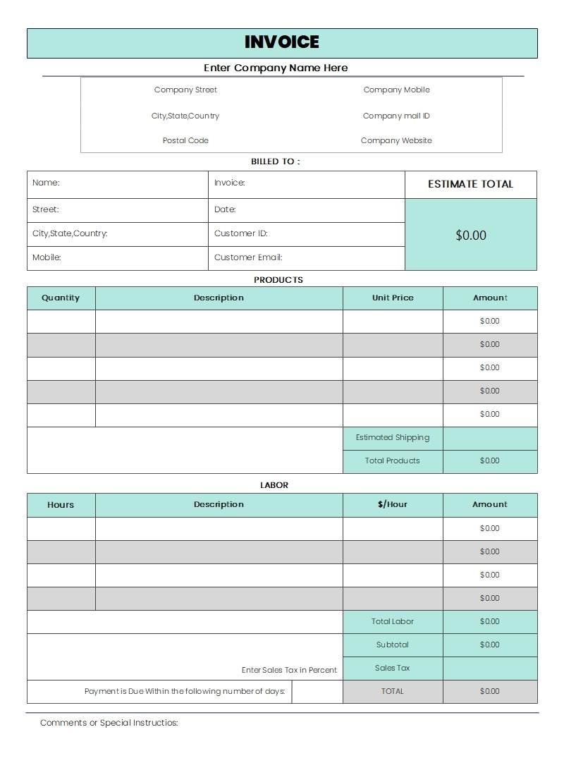 blank invoice template