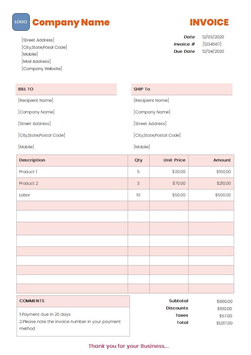 Invoice Template Word