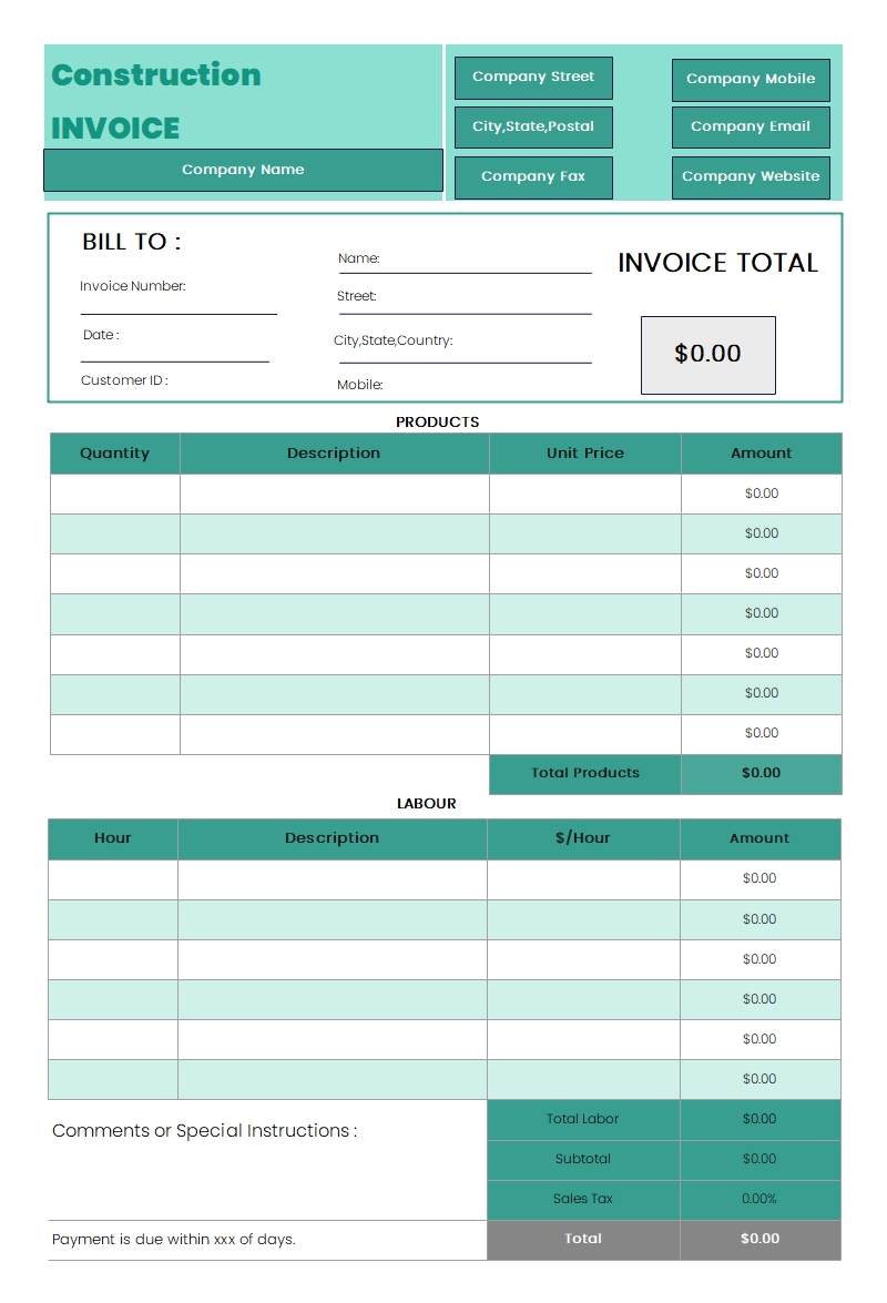 Construction Invoice Template