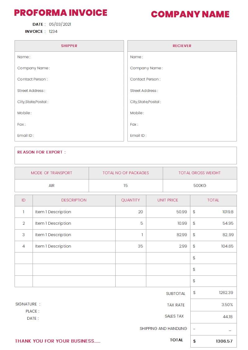 Proforma Invoice Template