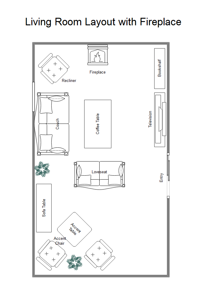 Plan du salon avec cheminée