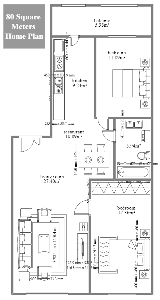 Disposition étroite du salon