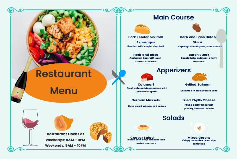 Example Of Main Course Menu