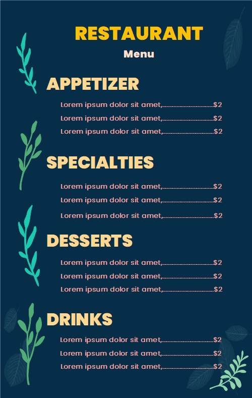 blank restaurant menu template for kids