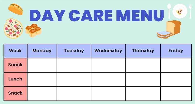 Blank Daycare Menu Template