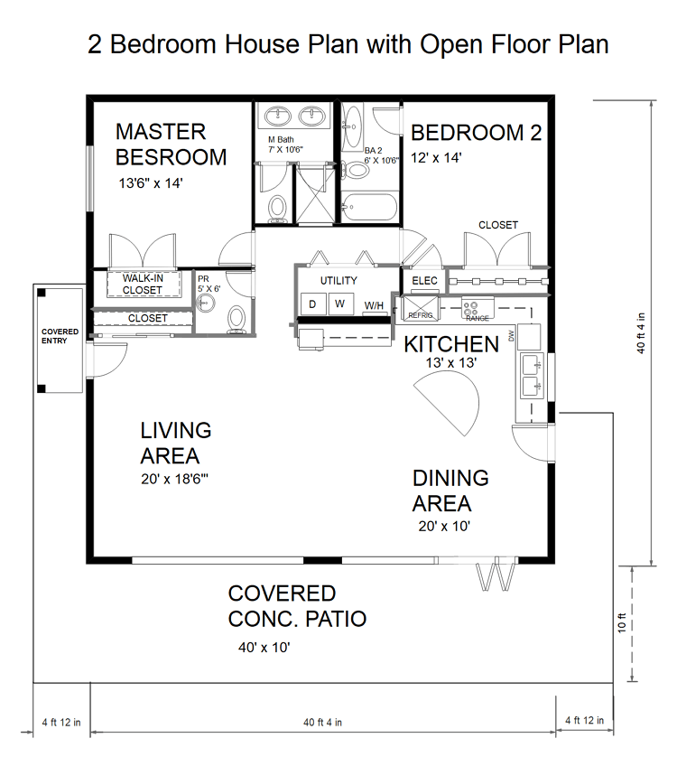 2 Bedroom House Plan with Open Floor Plan