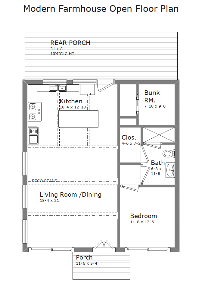 Plan d'étage ouvert de la maison de ferme moderne