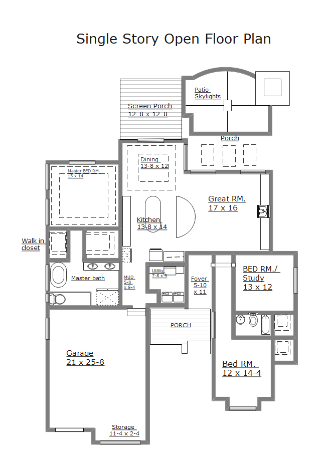 Plan d'étage ouvert à un seul étage