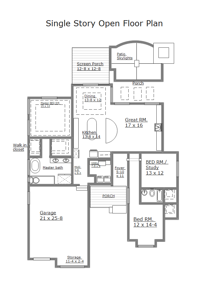 Einstöckiger offener Grundriss