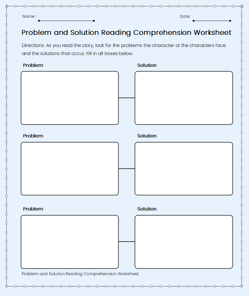 Problem and Solution Reading Comprehension Worksheet