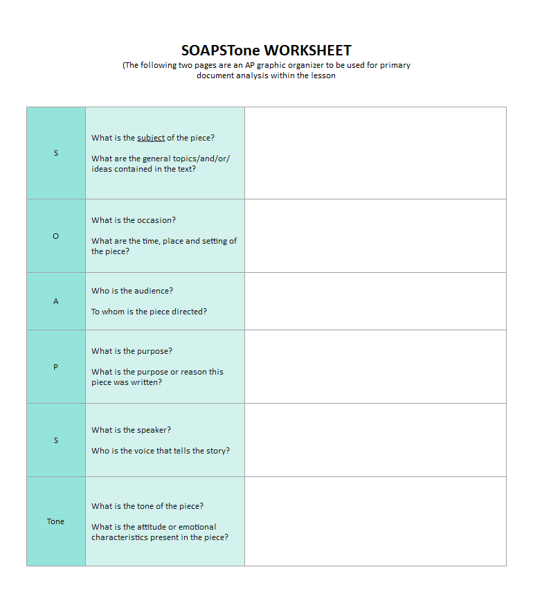 SOAPSTone Worksheet