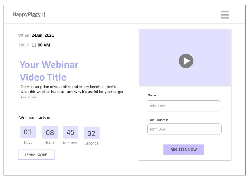 Inscription Webinar Wireframe