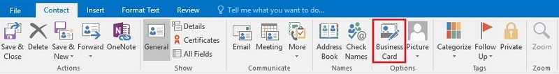 how to make a business card in Outlook
