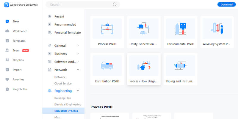 Create a process flow diagram - choose diagram type