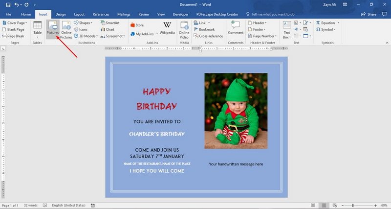 how to make a thank you card in Word