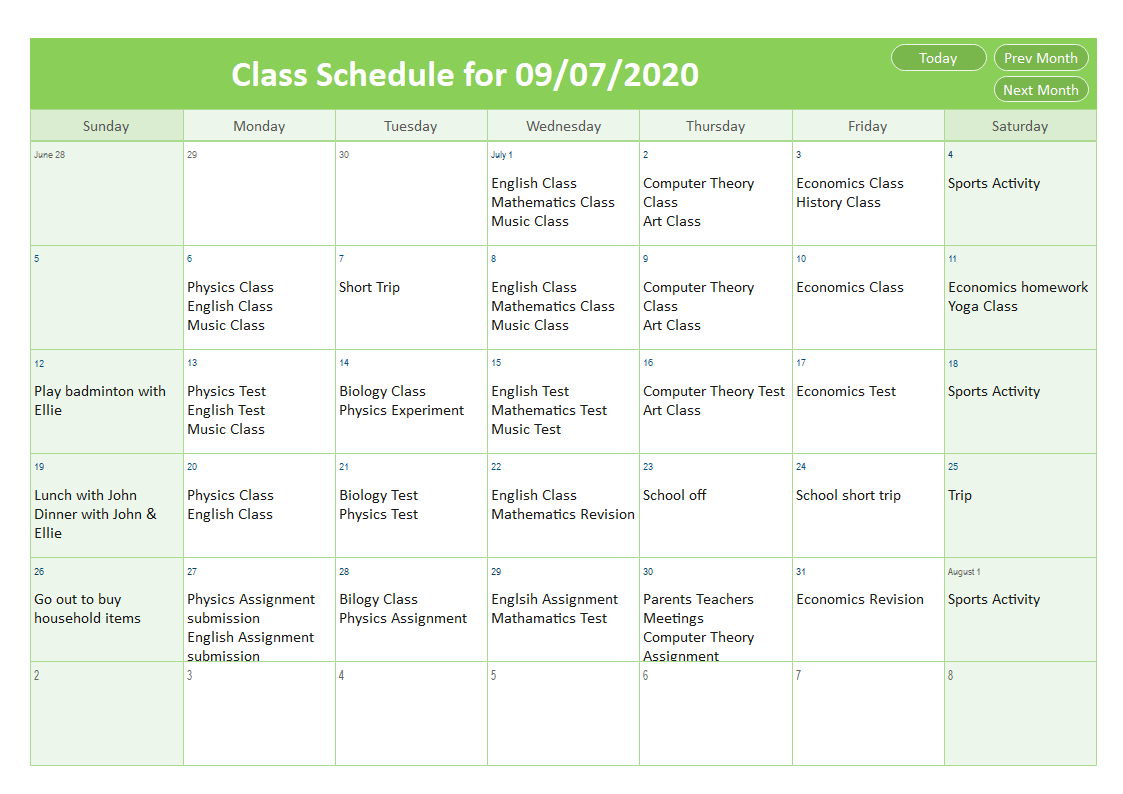 Outlook Calendar Template