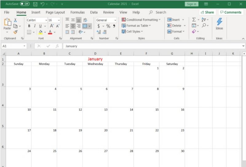 how to make a calendar in Excel