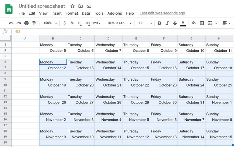 how to make a calendar in Google sheets