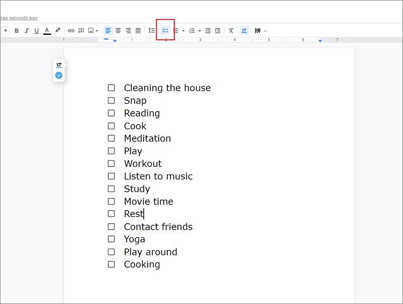how to make a checklist in Google Docs