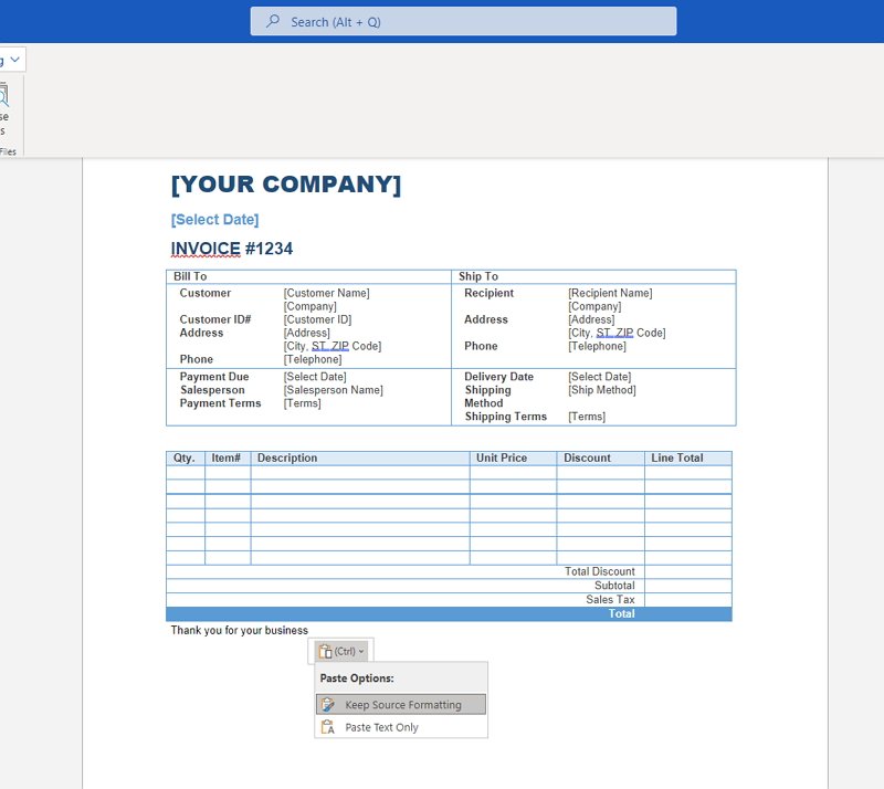 how to make an invoice in Word