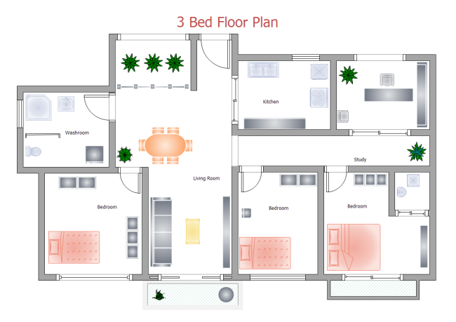 Plano de planta de 3 habitaciones