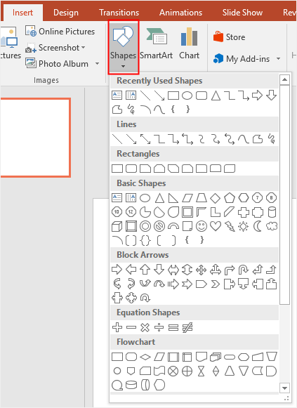 choose shapes from the shape gallery in PowerPoint