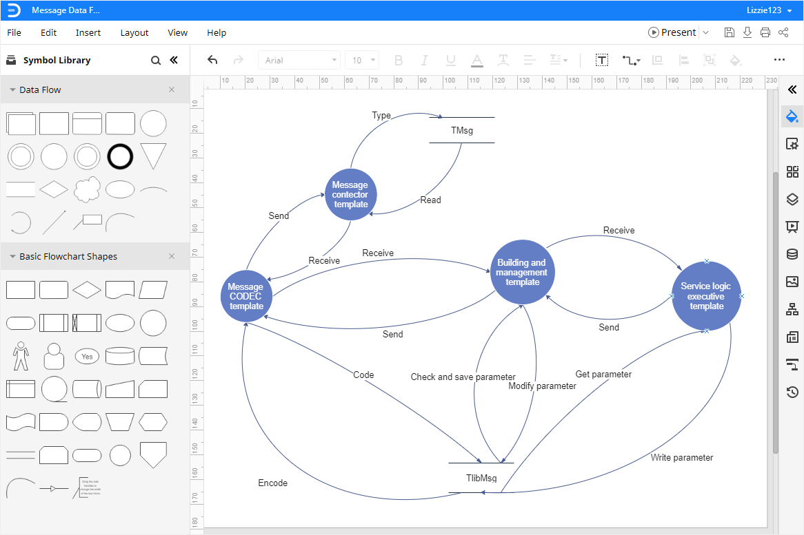 Make a data flow diagram with the template in EdrawMax