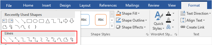 choose lines from the shape gallery in Word