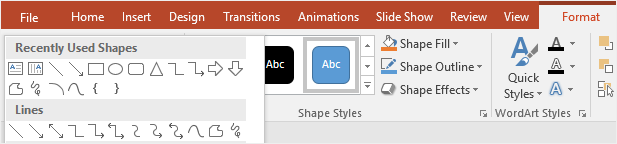 choose line from the shape gallery in PowerPoint