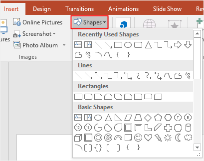 choose shapes from the shape gallery in PowerPoint