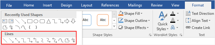 choose line from the shape gallery in Word