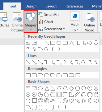 elegir formas de la galería de formas en Word