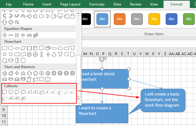 añadir formas de leyenda en Excel