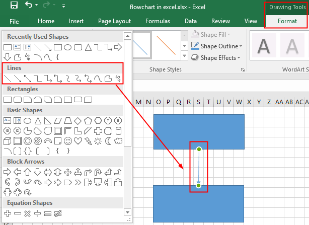 add connector lines in Excel
