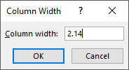 Cuadro de diálogo del Ancho de Columna en Excel