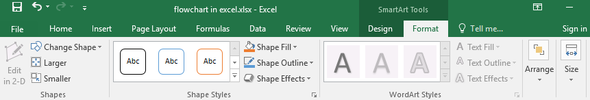 Format tab of SmartArt tools in Excel