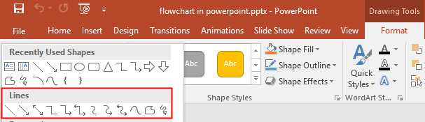 Find the line shapes in PowerPoint
