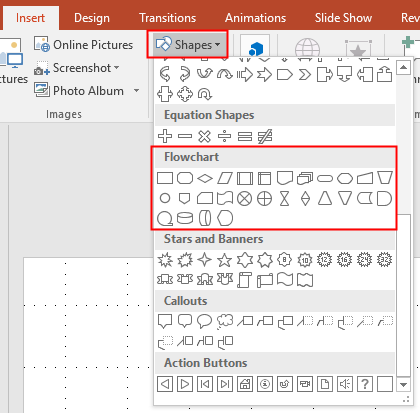 la galería de formas en PowerPoint