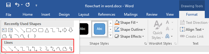 Find the line shapes in Word