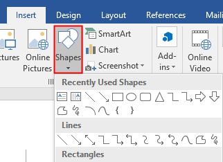 the shape gallery in Word