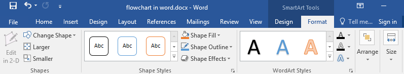 Format tab of SmartArt tools in Word