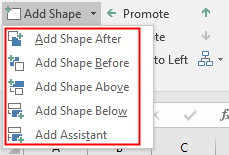 在Excel中添加形状的不同选项