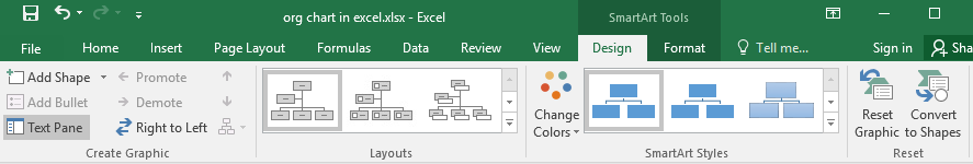 Design tab of SmartArt tools in Excel