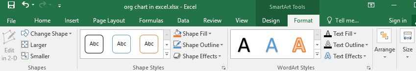 pestaña Formato de herramietnas SmartArt en Excel
