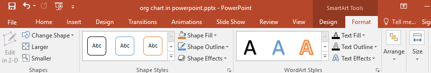 Format tab of SmartArt tools in PowerPoint