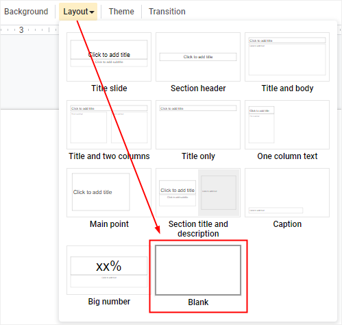 select blank layout