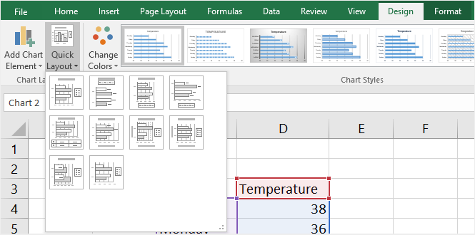 botón de diseño rápido en Excel