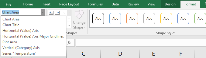 menú del área de selección en Excel