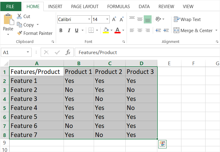 side by side comparison template excel